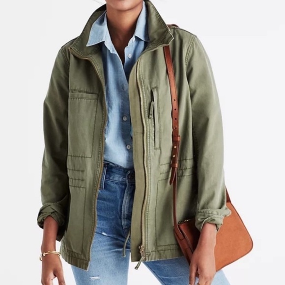 MADEWELL Army Olive Green Zip Up Military Fleet Utility Jacket - Size Small - Picture 1 of 13